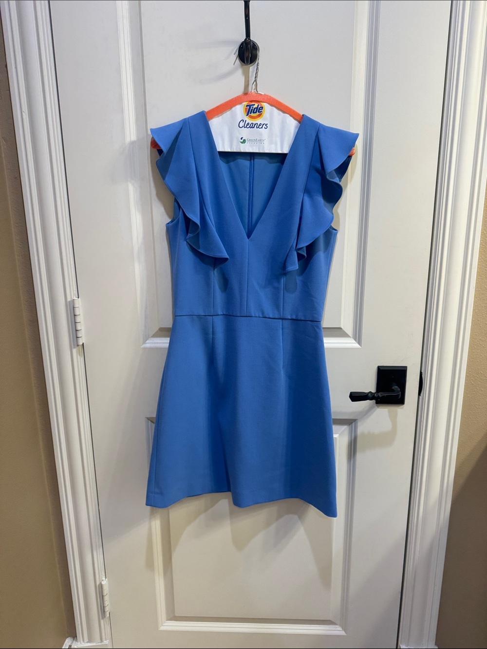 French Connection Bright Blue V-Neck Ruffle Mini Dress